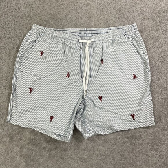 NEW Lands' End Men's L 7" Deck Beach Shorts Stripe Lobster Embroidery - Picture 1 of 7